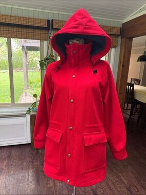 Vintage Woolrich Red Wool Hooded Parka Jacket Made in USA WPL 6635 Heavy Wool, M
